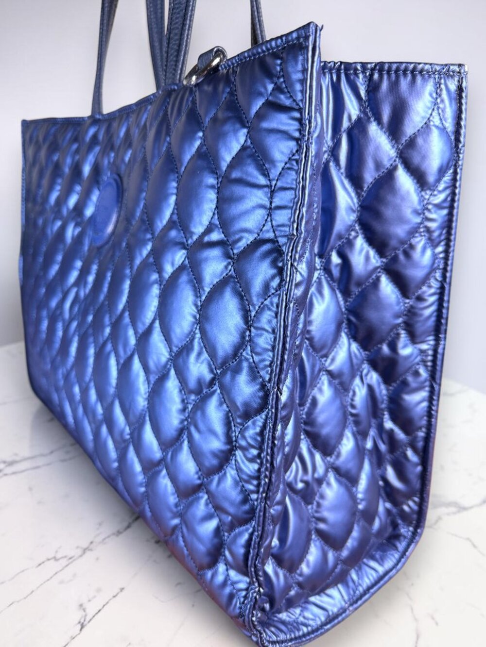Sharif Global Generation Metallic Sapphire Blue Quilted Nylon Sample Tote - Picture 4 of 12